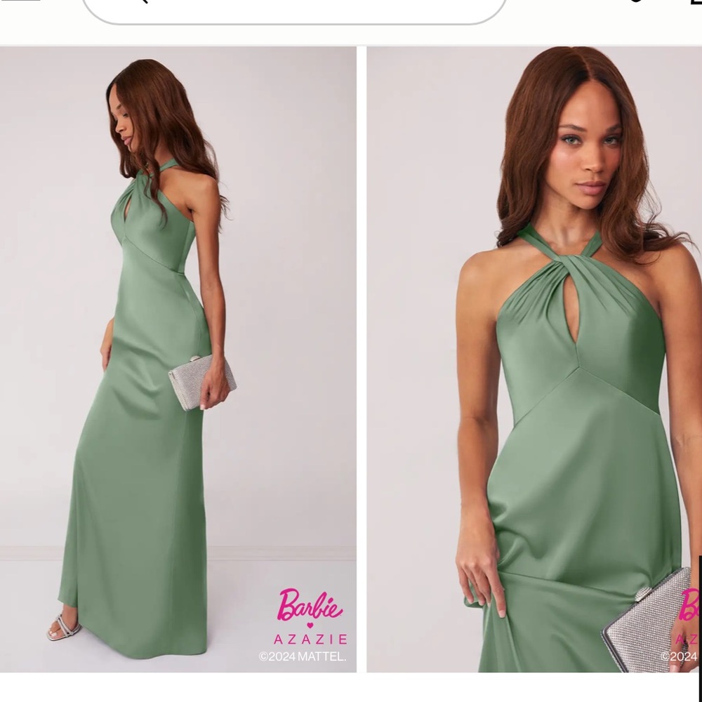 Azazie Matcha Green Halter Maxi Dress